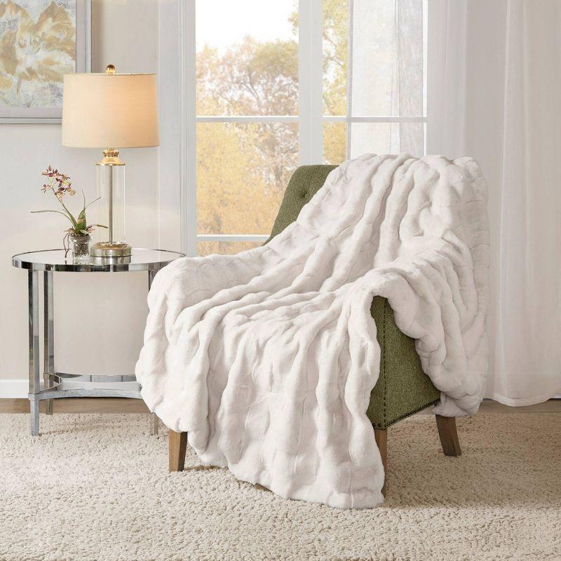 Ivory Faux Fur Reversible Throw Blanket 50" x 60"