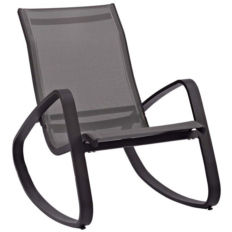 Modway Traveler Rocking Lounge Chair – Outdoor Patio Mesh Sling Rocker in Black on Black Frame