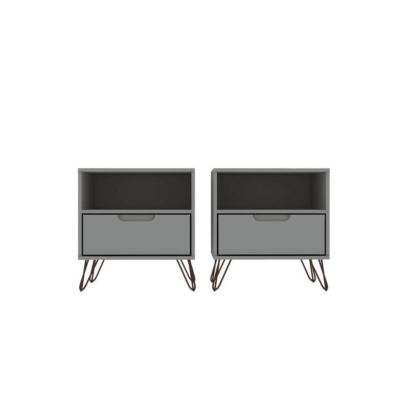 Set of 2 Gray Hairpin Leg 1-Drawer Nightstands