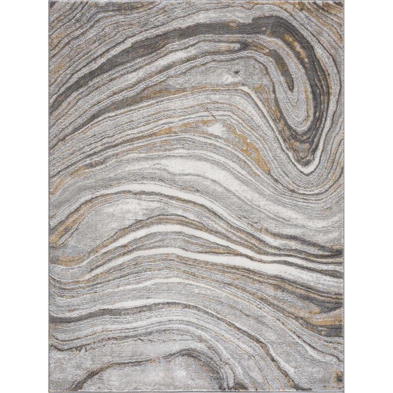 Liverpool Light Gray and Gold Marble Swirl Area Rug