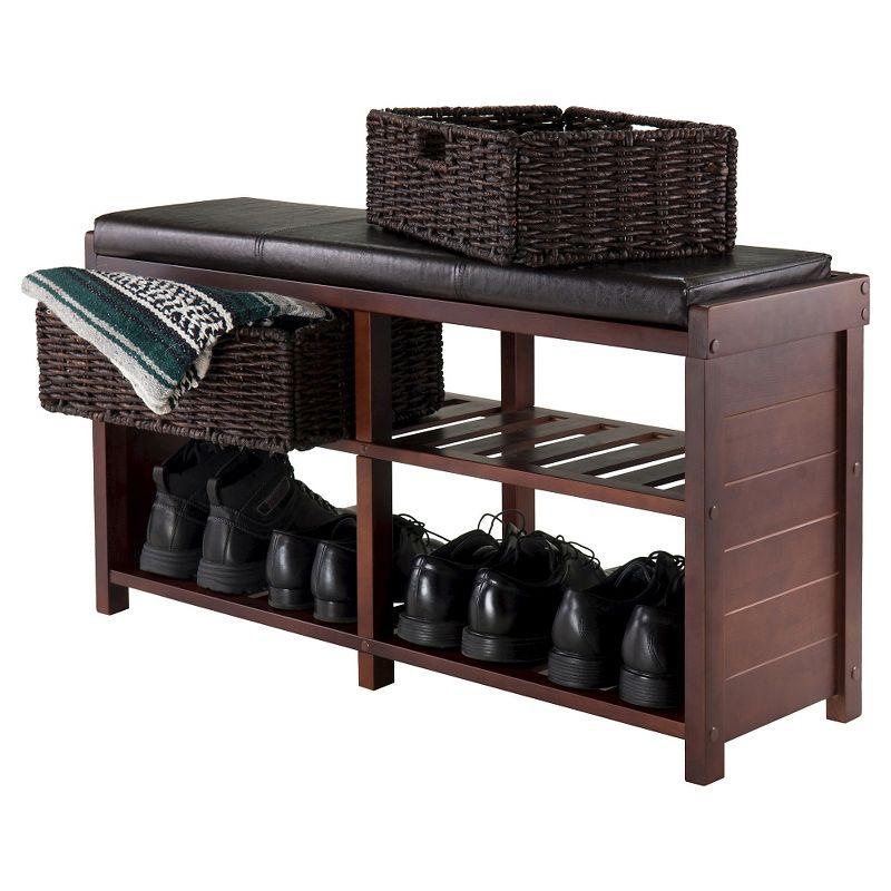 Transitional Colin Cushioned Bench with Corn Husk Storage Baskets - Brown