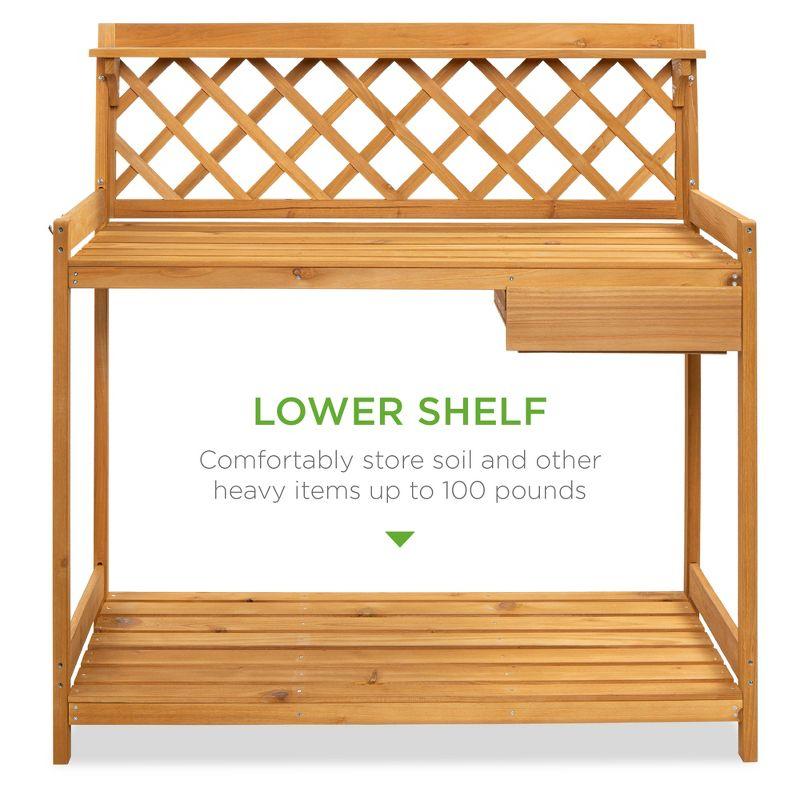 Classic Natural Fir Wood Outdoor Garden Potting Bench with Storage