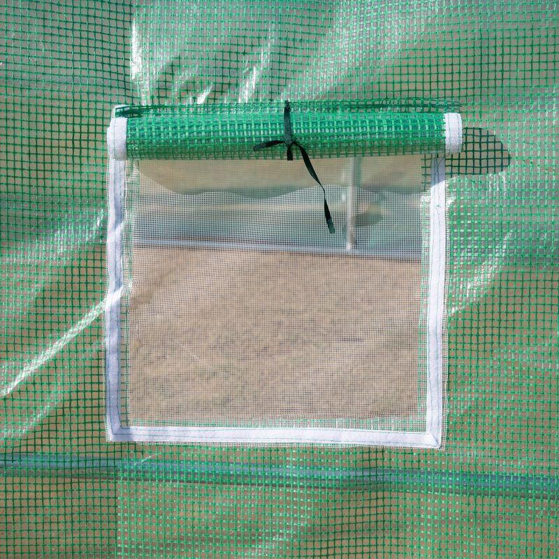 Outsunny 10' x 10' x 6.5' Walk-in Tunnel Hoop Greenhouse, Polyethylene PE Cover, Steel Frame, Roll-Up Zipper Door & Windows for Flowers, Vegetables
