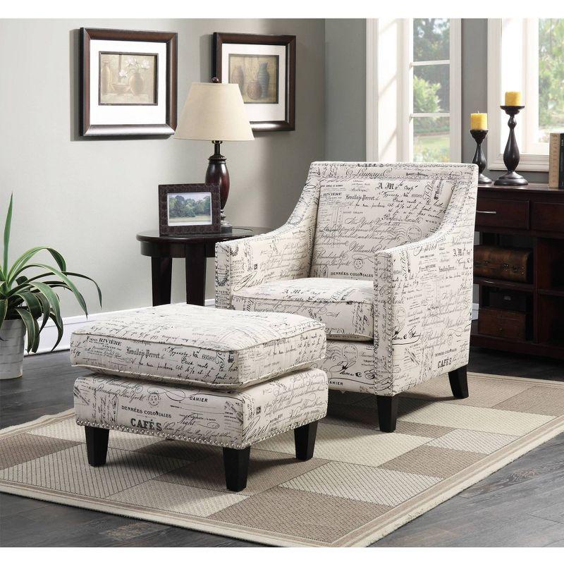 Emery Ottoman French Script - Picket House Furnishings: Contemporary Nailhead Trim, Polyester Upholstery, Plywood Frame