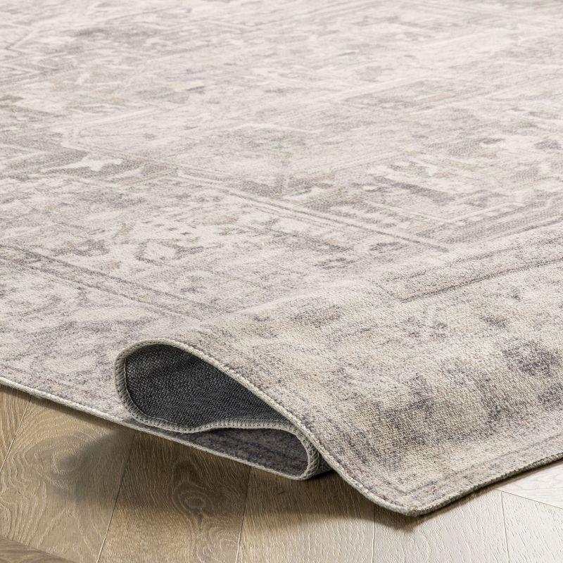 Nuloom 6 Round Machine Washable Rain Haven Vintage Medallion Indoor Area Rug, Grey Non-Slip Backing, Stain Resistant,  BedroomLiving Room, Kitchen
