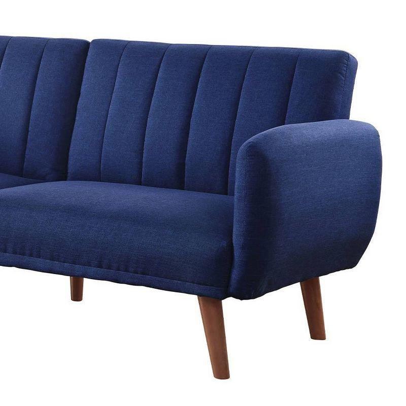 Blue Tufted Fabric Split Back Sleeper Sofa with Wood Legs