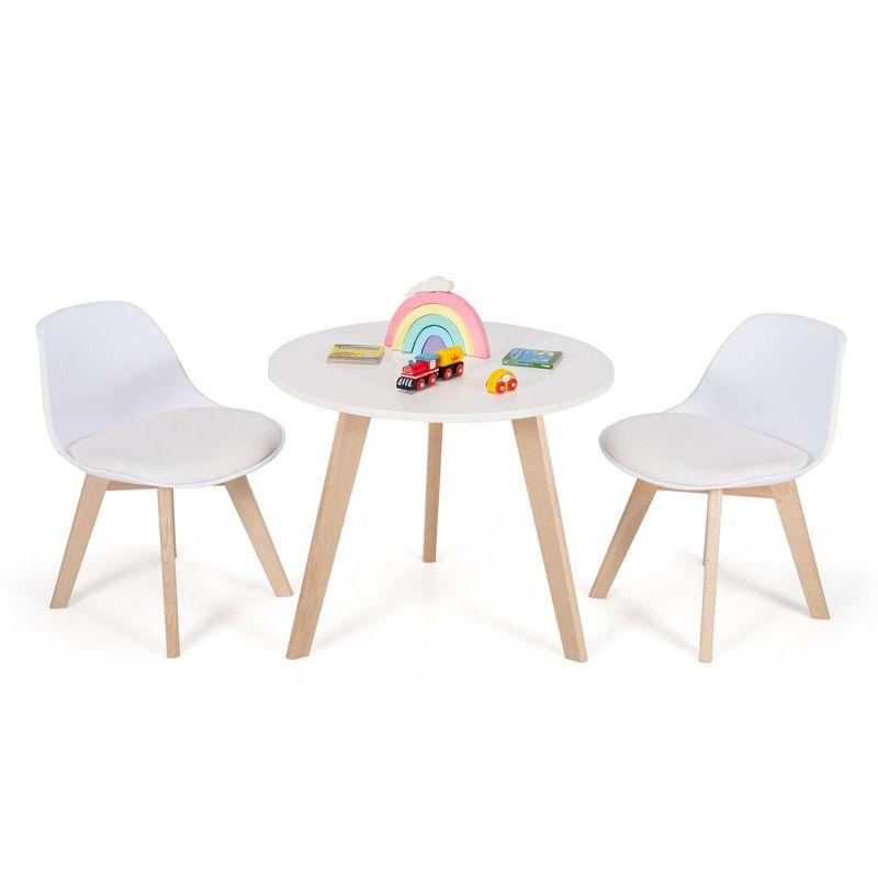 Modern White Kids Activity Table with Beech Legs and Cushioned Chairs