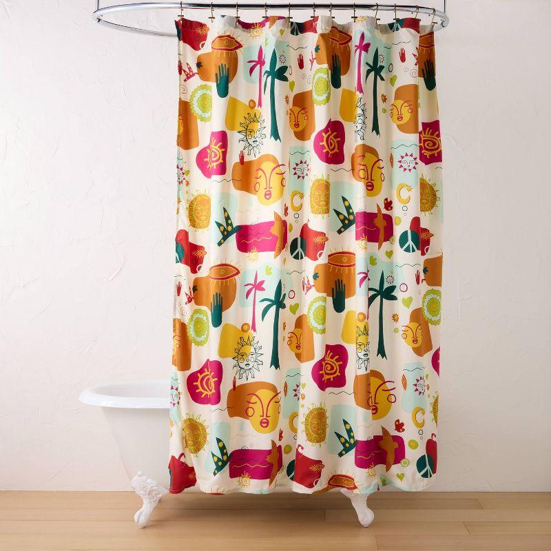 13pc Collage Shower Curtain Bundle with Hooks - Opalhouse™ designed with Jungalow™: Abstract Pattern, Machine Washable, Twill Fabric