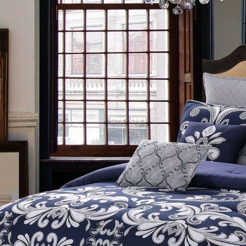 Cottage Classics Dolce Navy & Silver Scroll 10-Piece Comforter Set by Style 212