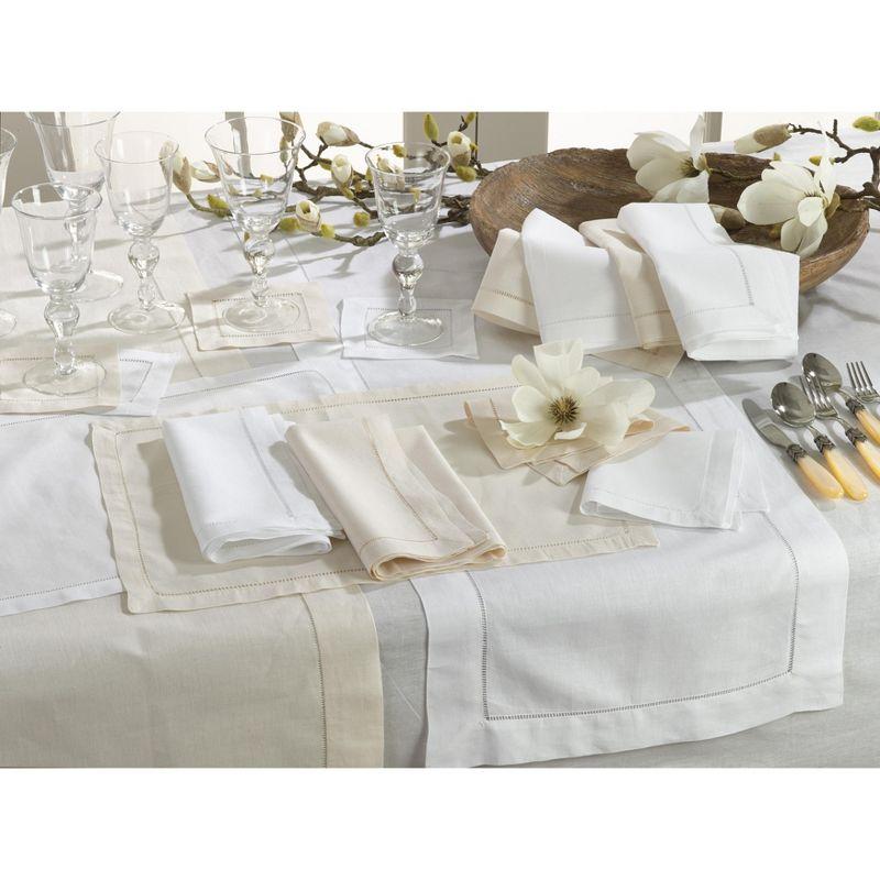 White Hemstitched Cotton Linen Blend Dinner Napkins, Set of 4