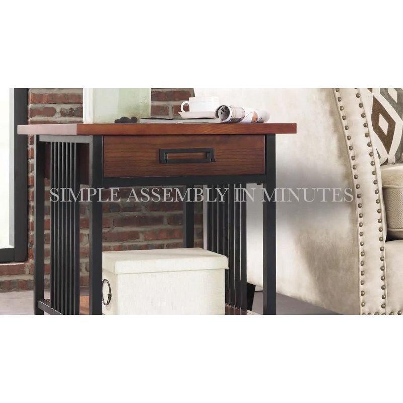 Mission Oak and Matte Black Metal 1-Drawer Nightstand