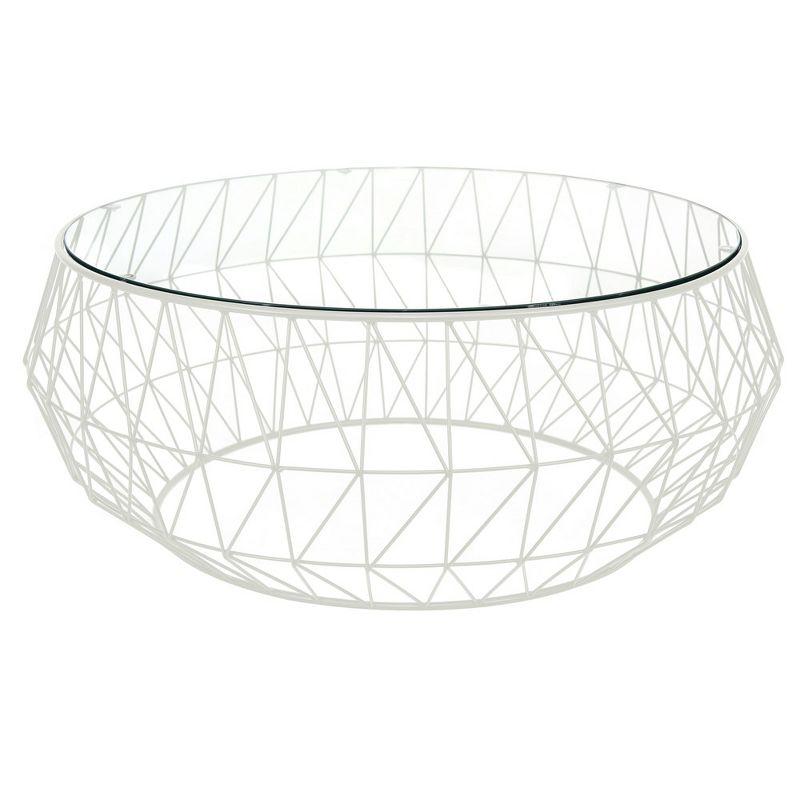 LeisureMod Malibu Modern Round Glass Top Coffee Table With Metal Base