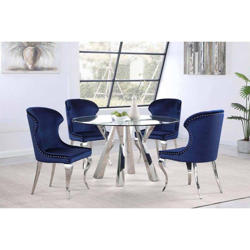 Cheyanne Blue Velvet Upholstered Side Chair with Metal Legs