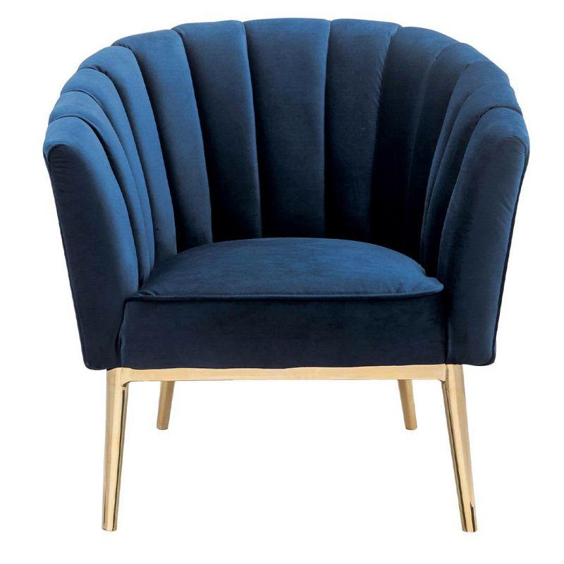 Midnight Blue Velvet Barrel Accent Chair with Gold Legs