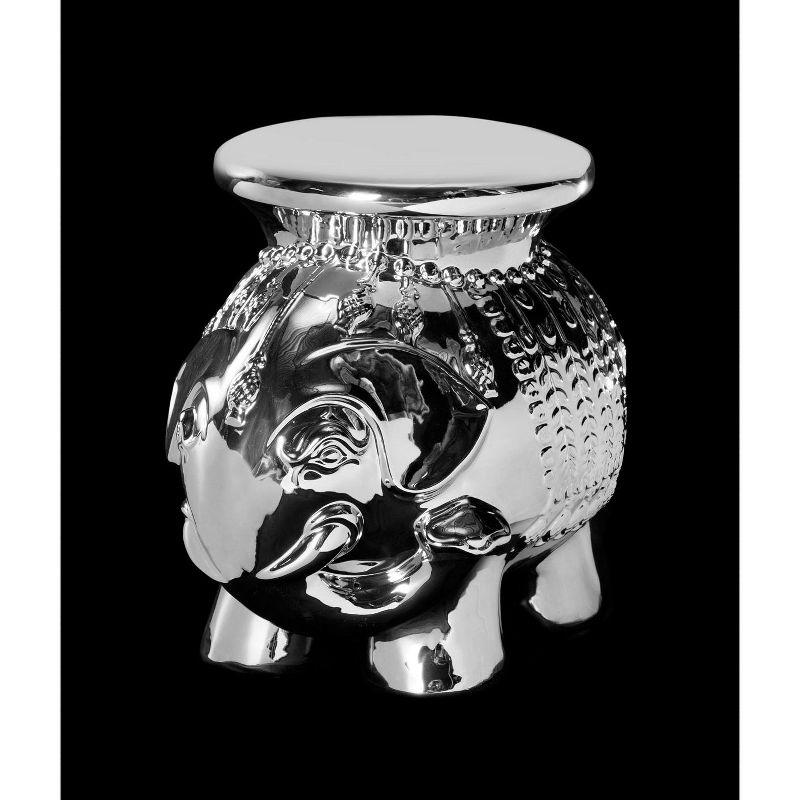 Silver Ceramic Elephant Garden Stool