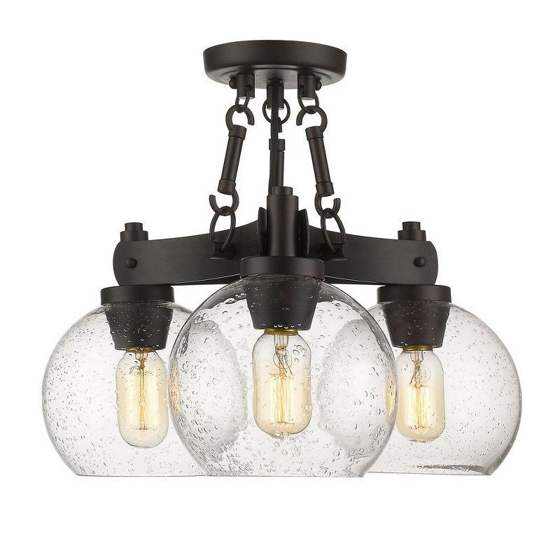 Golden Lighting Galveston 3-Light Semi-flush in Rubbed Bronze with Seeded Glass