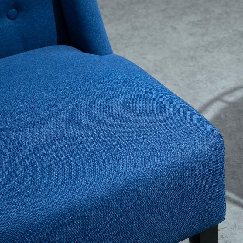 HOMCOM Wingback Double Sofa Linen Fabric Upholstery Button Tufted Loveseat Armless Couch Modern Contemporary Living Room Settee with Wood Legs, Blue