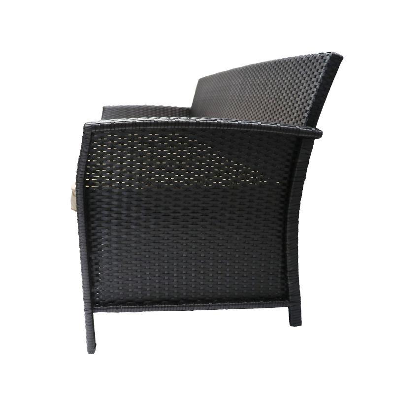 GDFStudio Raina Outdoor Wicker 3 Seater Sofa and Coffee Table with Water-Resistant Cushions, Brown/Tan