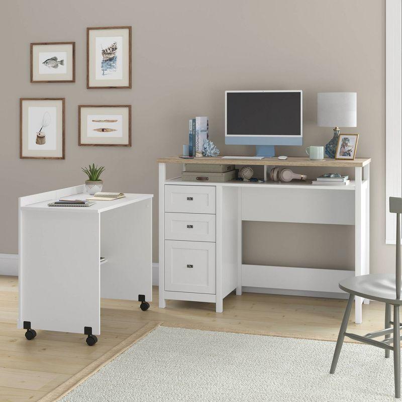 White Wood Credenza Desk with Drawer and Filing Cabinet