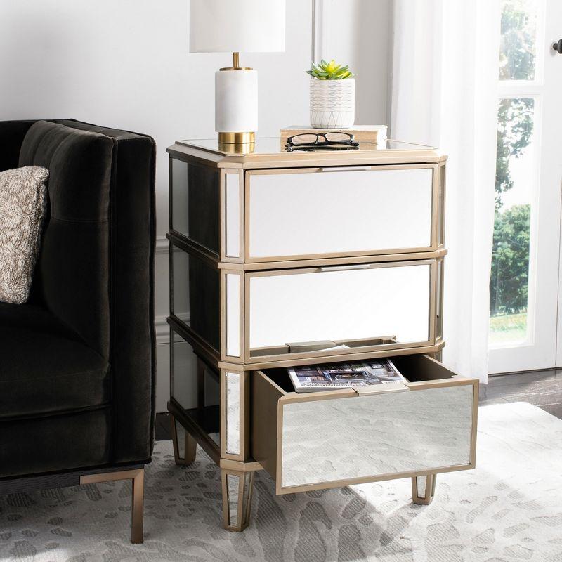 Transitional 3-Drawer Mirrored Nightstand in Transparent Finish