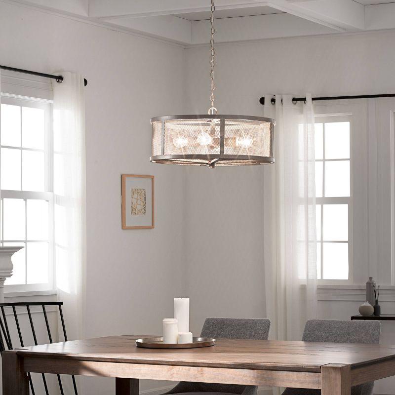 18" Metal Dixsie Caged Farmhouse Chandelier Woodgrain - River of Goods: Adjustable Height, 4-Light Ceiling Fixture