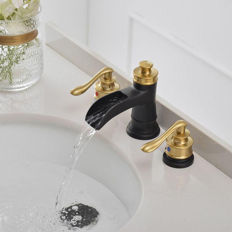 BWE 8 in. Widespread Double Handle Waterfall Bath Faucet With Pop-up Drain Assembly in Spot Resist