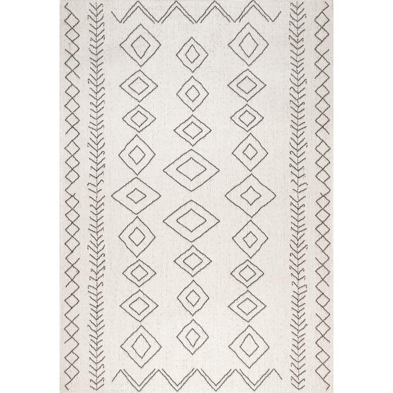 Nuloom Serna Diamond 8x11 Indoor/Outdoor Area Rug for Living Room Patio Deck Front Porch Kitchen, Ivory/Dark Grey