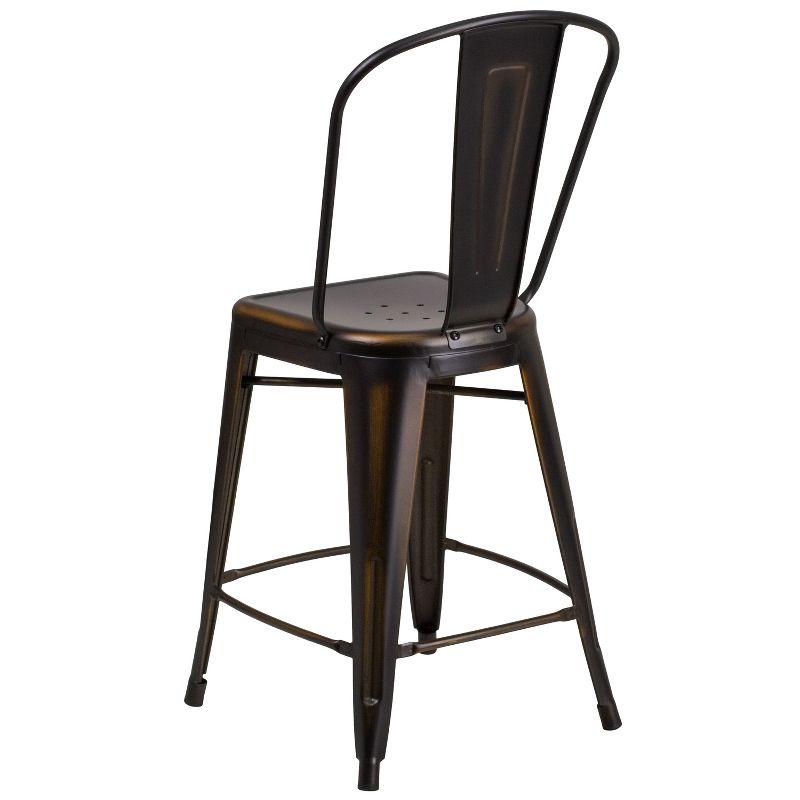 Flash Furniture Commercial Grade 24" High Distressed Metal Indoor-Outdoor Counter Height Stool with Back