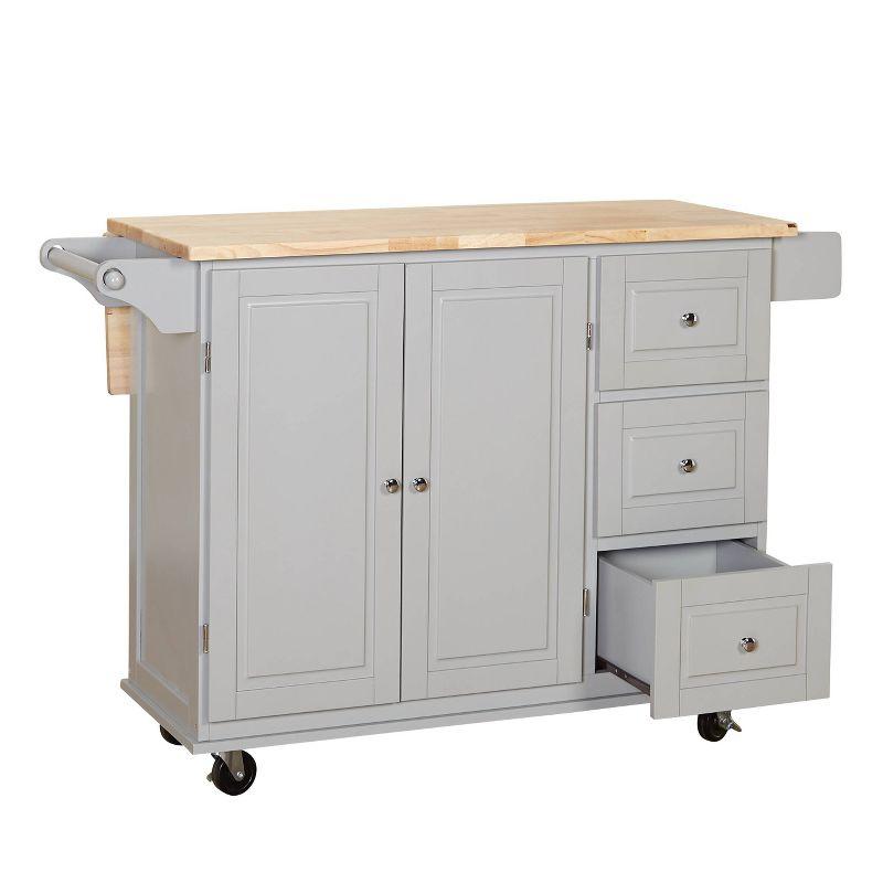 Gray Wood Drop Leaf Kitchen Cart with Spice Rack and Storage