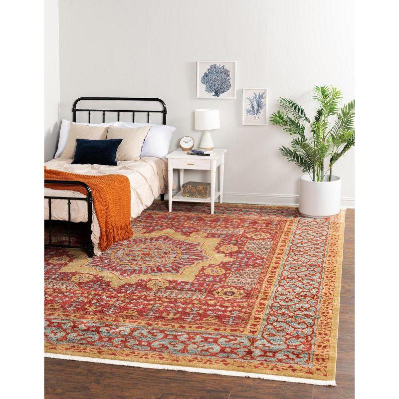 Rectangular Red Synthetic Easy Care Area Rug