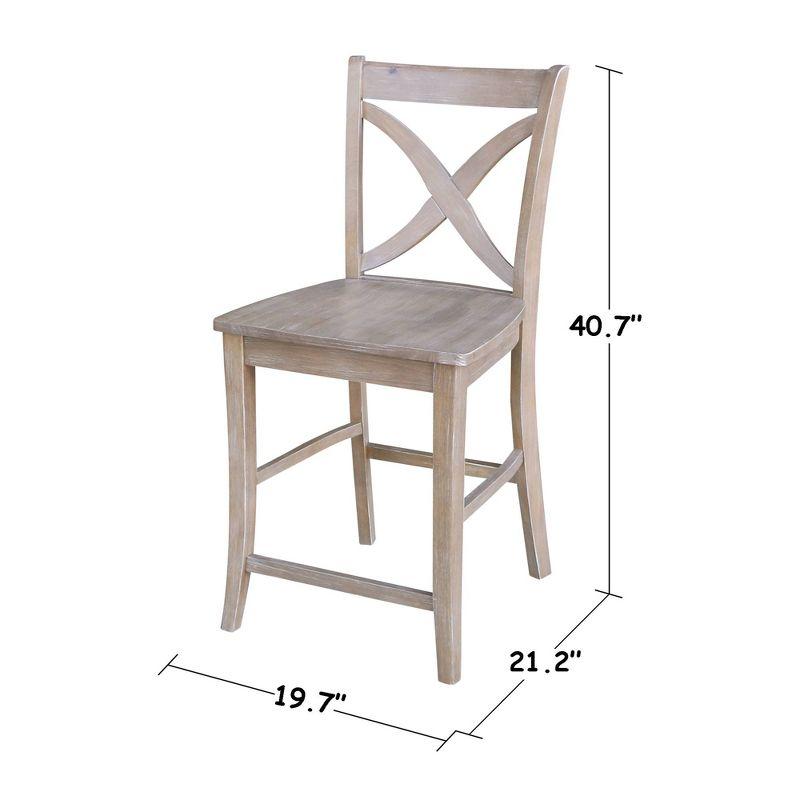 24" Vinyard Counter Height Barstool Washed Gray/Taupe - International Concepts: Solid Wood, X-Back Design