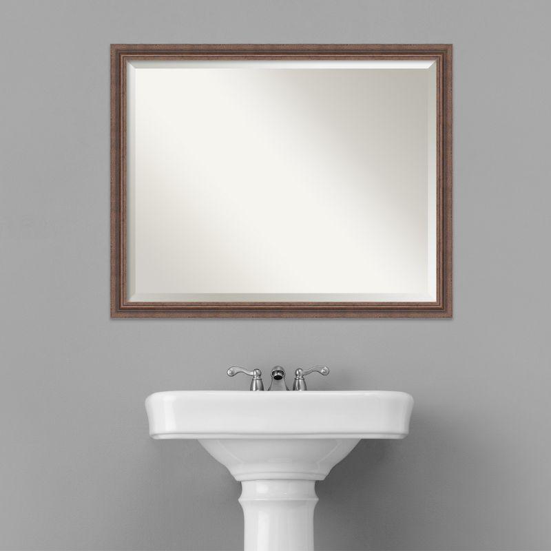 Amanti Art Distressed Rustic Brown Beveled Wood Bathroom Wall Mirror 24.5 x 30.5 in.