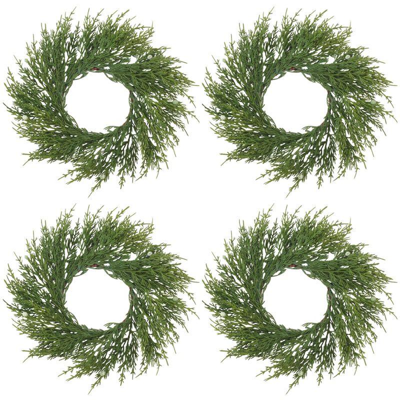 Artificial Green Cypress Winter Wreath Set of 4