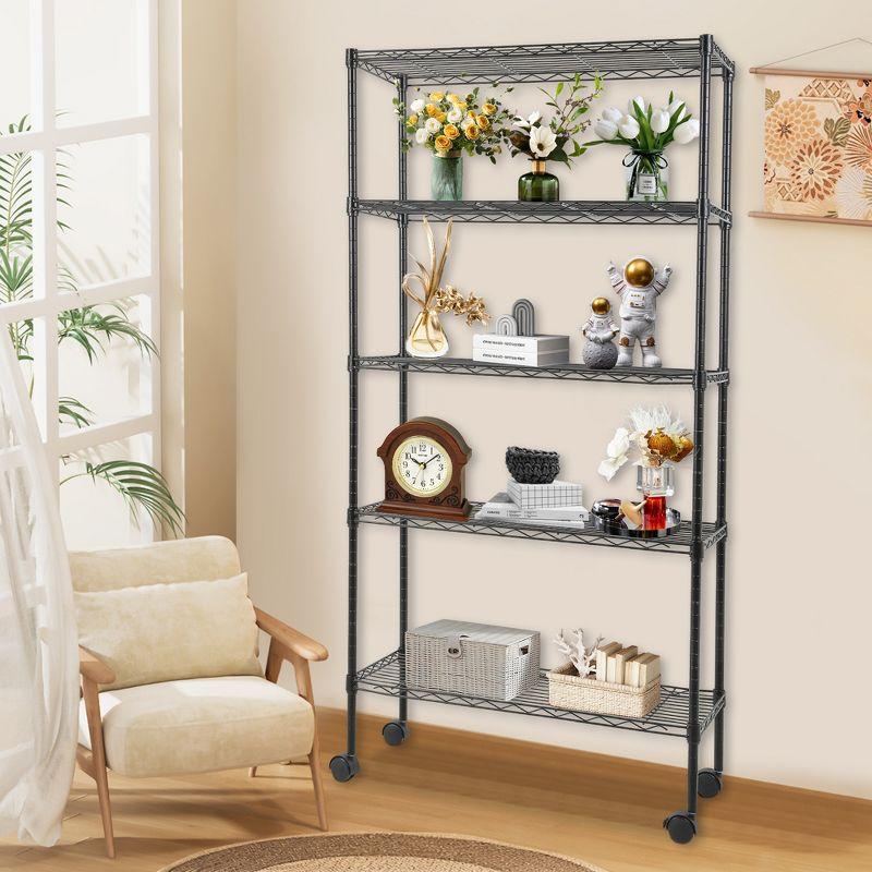 FDW 5 Tier Wire Shelving Unit Heavy Duty Storage Shelves Metal Shelving With Detachable Casters