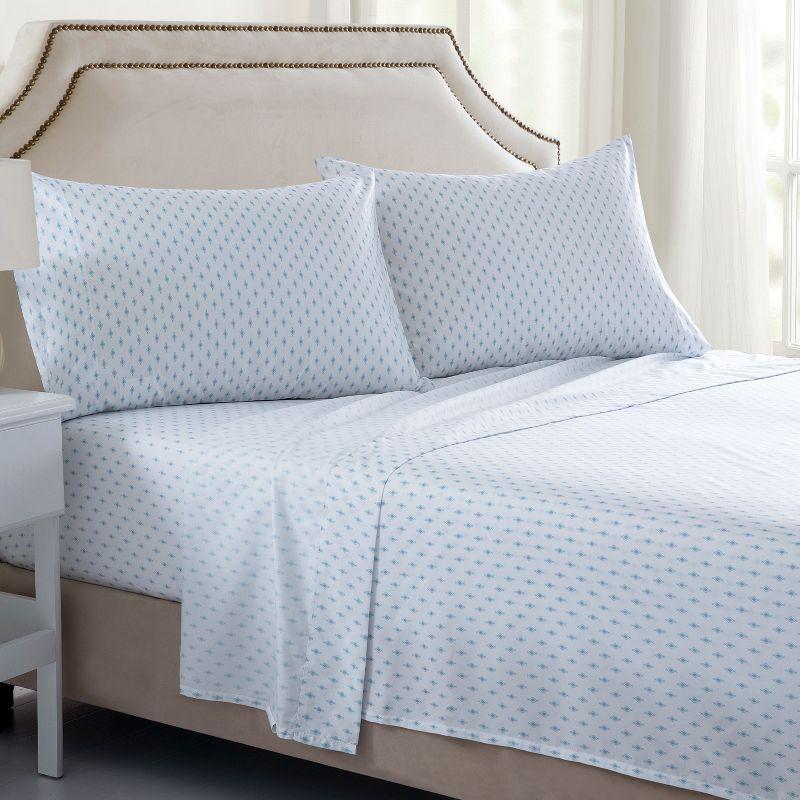 Queen Size Blue Geo Tiles Wrinkle-Resistant 4-Piece Sheet Set