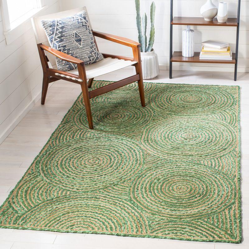 Green and Natural Geometric Handmade Jute Cotton Area Rug 4' x 6'