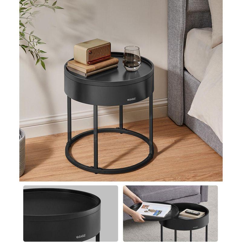 VASAGLE Round Coffee Tables, Set of 2 Nesting Tables, Modern Round Side Tables with Hidden Storage and Top Tray