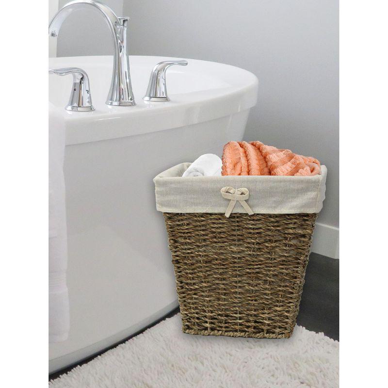 Small Rectangular Brown Seagrass Storage Bin with White Lining