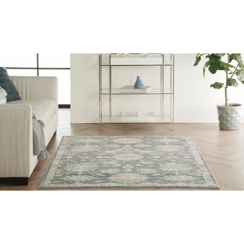 Slate Blue Floral Medallion 26" Hand-Knotted Easy-Care Rug