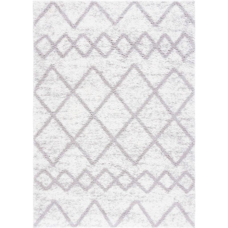 Ivory and Grey Synthetic Shag Area Rug 4'5" x 6'5"