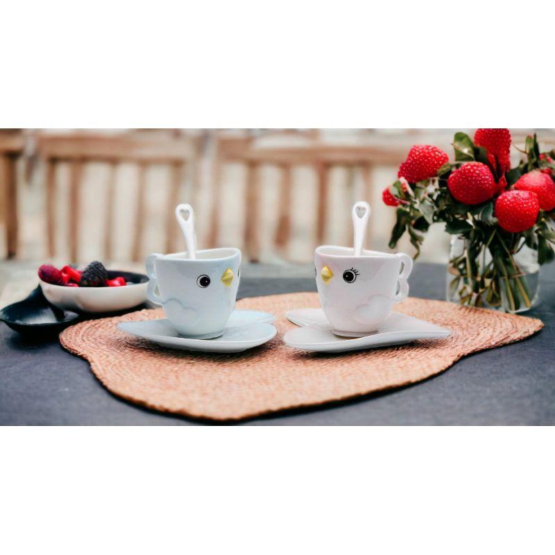 Whimsical Bird Ceramic Cup and Saucer Set with Spoon