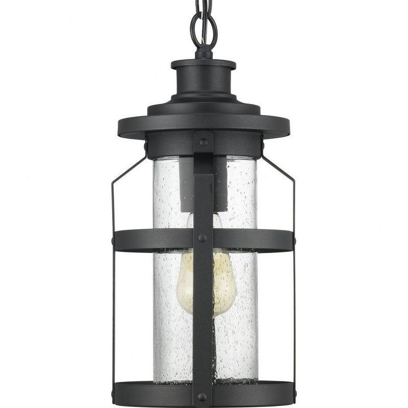 Progress Lighting Haslett 1-Light Outdoor Hanging Lantern in Black with Clear Seeded Glass