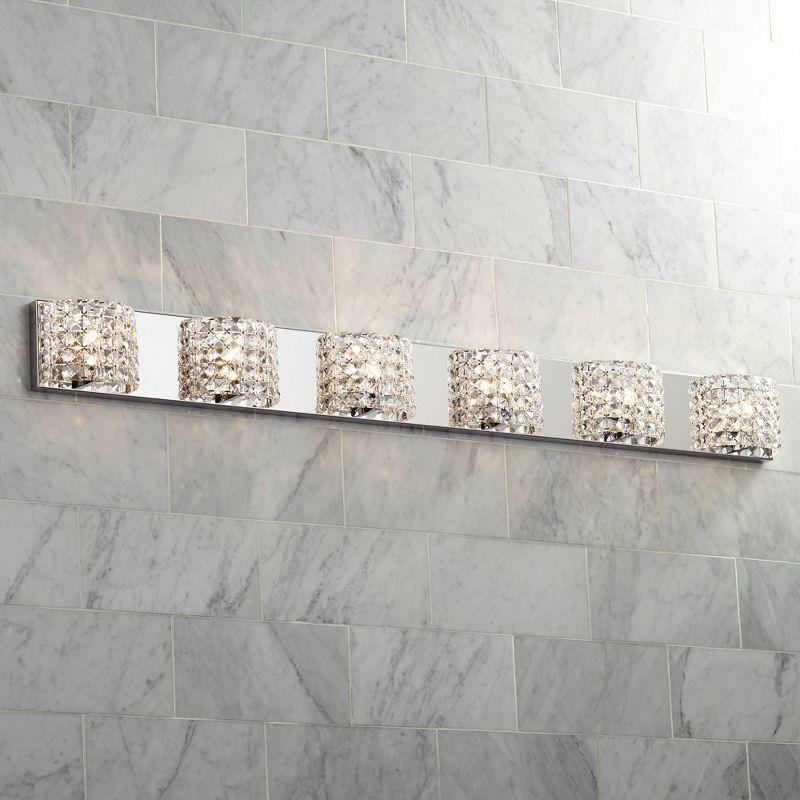 Vienna Full Spectrum Cesenna Modern Wall Light Chrome Hardwire 55" 6-Light Fixture Clear Crystal for Bedroom Bathroom Vanity Reading Living Room House