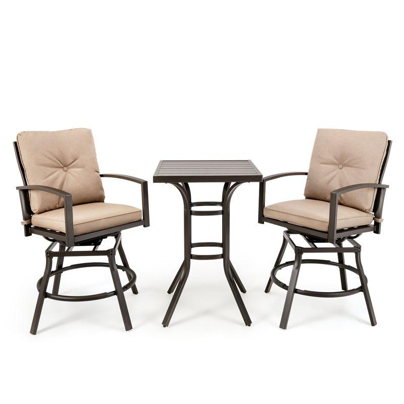 Tangkula Set of 3 Swivel Bar Height Bistro Set Cushioned Table Stools Furniture Patio Outdoor