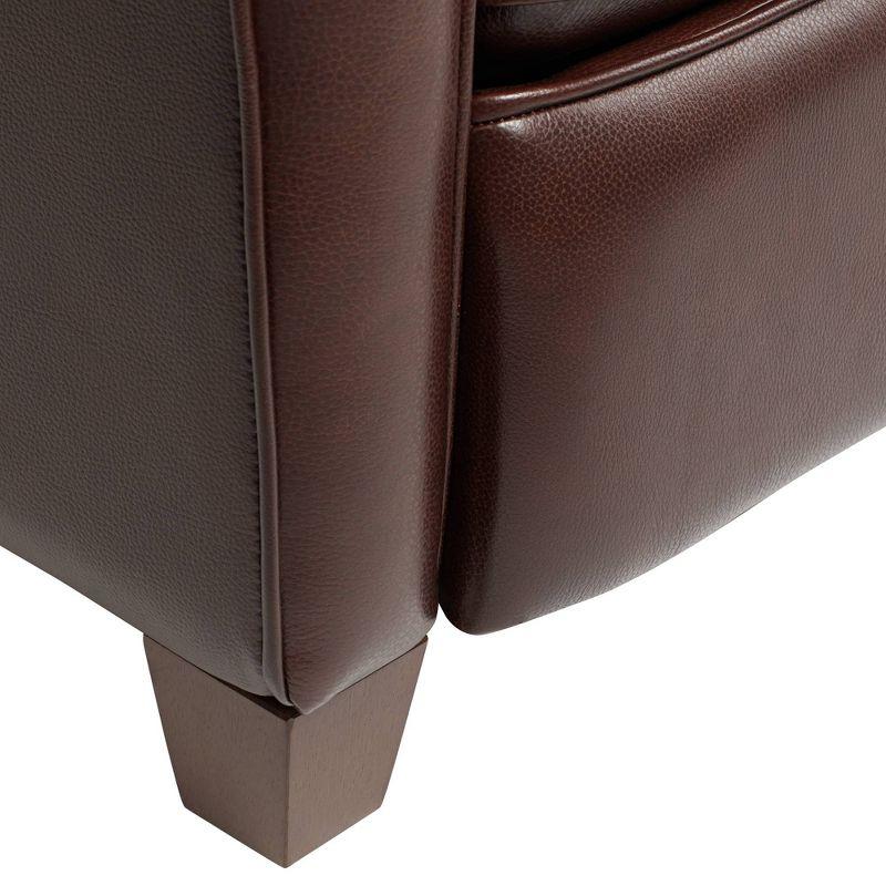 Elm Lane Livorno Chocolate Genuine Leather Recliner Chair Modern Armchair Comfortable Push Manual Reclining Footrest Tufted for Bedroom Living Room