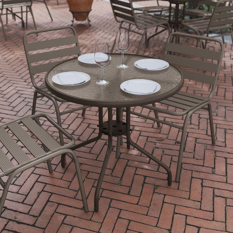 Flash Furniture Bellamy 31.5'' Bronze Round Tempered Glass Metal Table