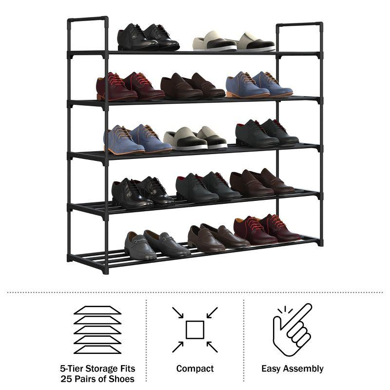 Home-Complete 5-Tier Shoe Rack for 25 Pairs, Black