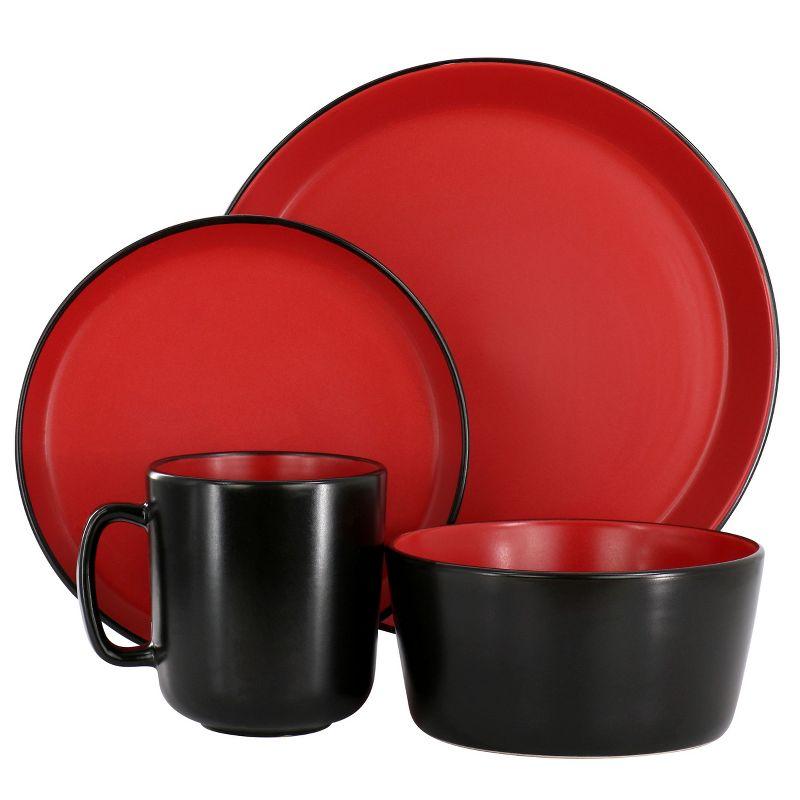 Red and Black Ceramic 16-Piece Dinnerware Set