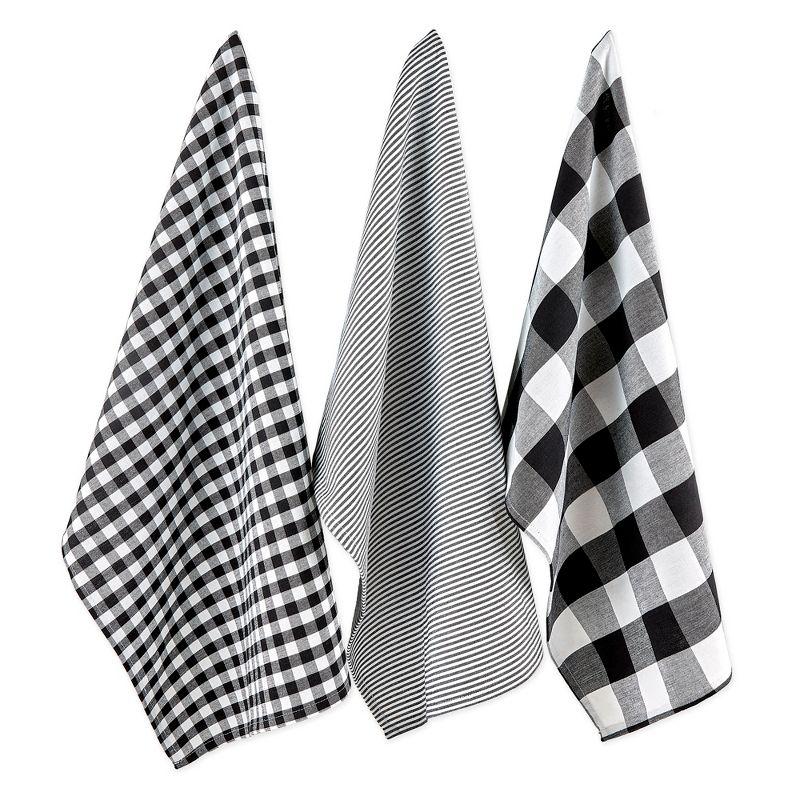 Design Imports  Dishtowel Set Gingham/Buffalo Check 3 Piece, 20X30", Black