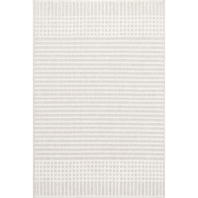 Nuloom Yulia Geometric Bands Pet Friendly Machine Washable Area Rug, 4' x 6', Light Grey